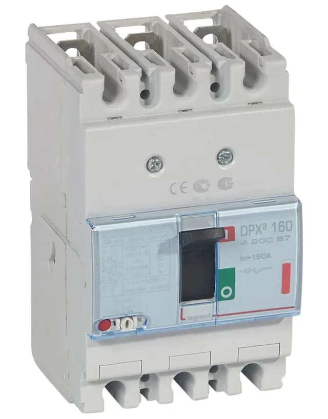 Legrand DPX³ 160 thermal-magnetic moulded-case circuit breaker — 160A, 3 poles, 36kA Icu at 400V, IP30 — 420087