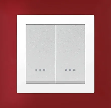 STIEL ALPHA Quadro 2-module square burgundy cover plate with chrome trim