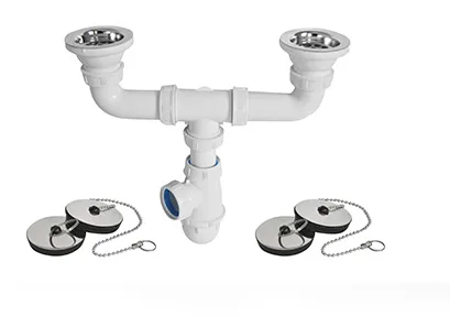 Double-bowl sink waste tee with plug chains — SOCYP