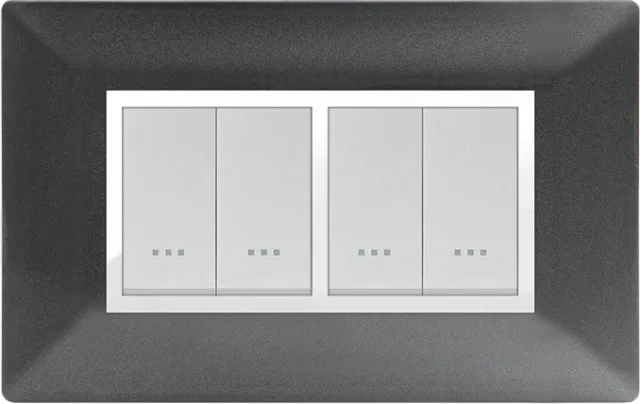 STIEL ALPHA Élégance 4-module rectangular metallic black cover plate with chrome trim
