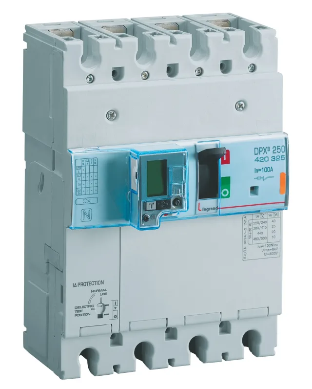 Legrand DPX³ 250 electronic moulded-case circuit breaker — 40A, 4 poles, 25kA Icu at 400V, IP30 — 420322