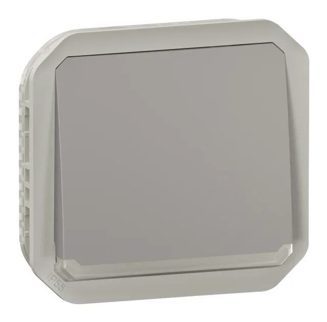 Poussoir NO lumineux avec voyant étanche Plexo 10A IP55 IK08 avec enjoliveur finition gris — Legrand — 069542L