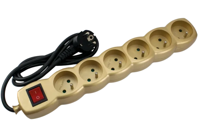 STIEL power strip gold with switch – 6 sockets