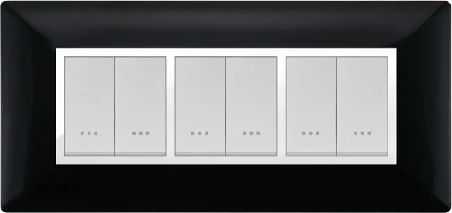 STIEL ALPHA Élégance 6-module rectangular black cover plate with chrome trim