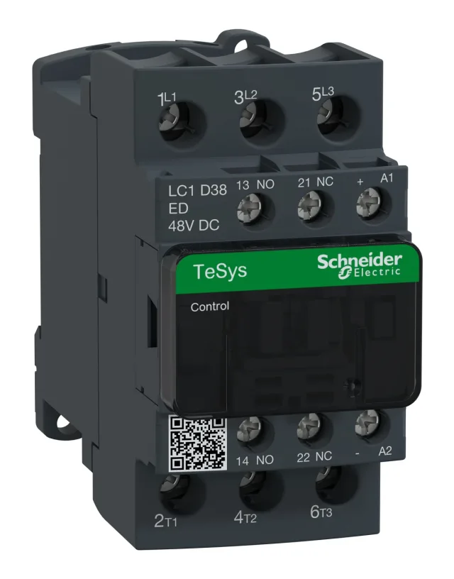 TeSys Deca LC1D38ED contactor — 3P, 38 A AC-3/AC-3e, 48 V DC control