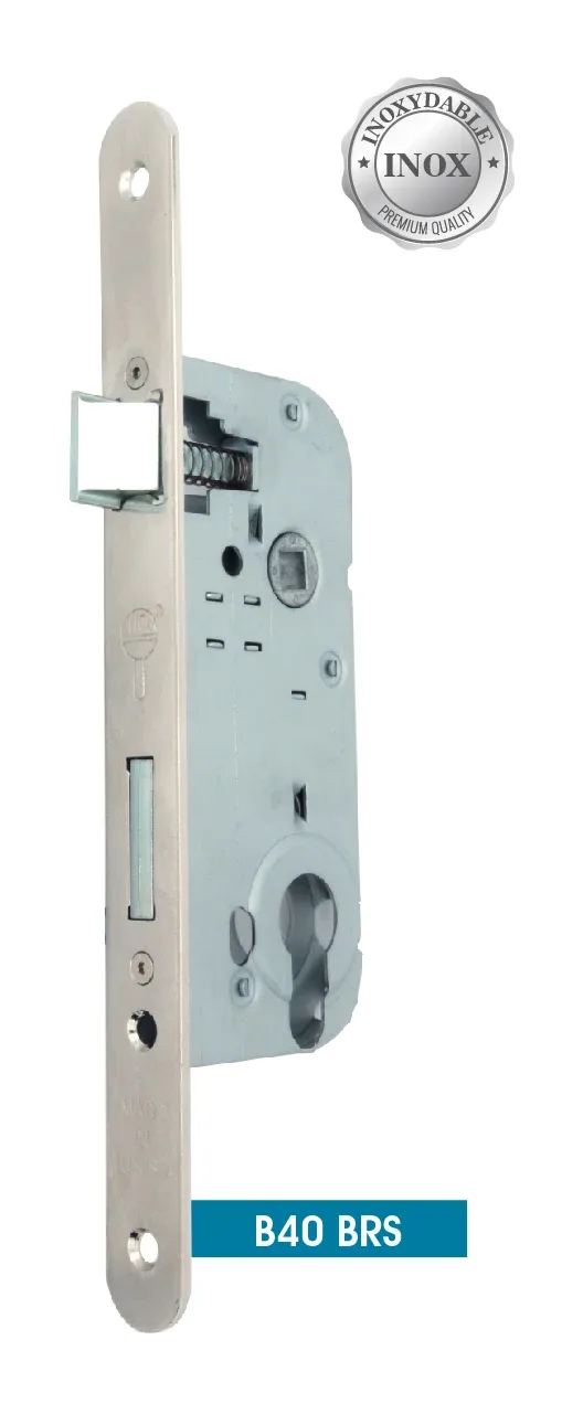 B40 BRS cylinder mortise lock — satin, rounded ends