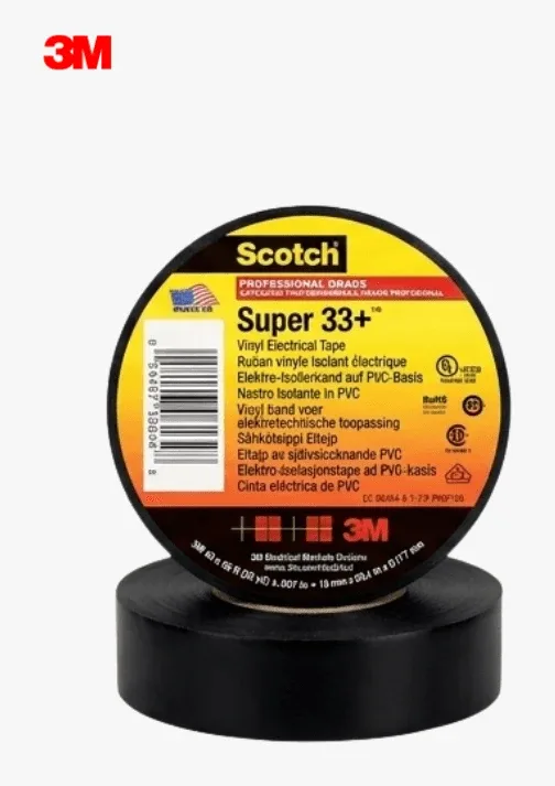Black Super 33+ insulating tape – 20 m × 19 mm — 3M