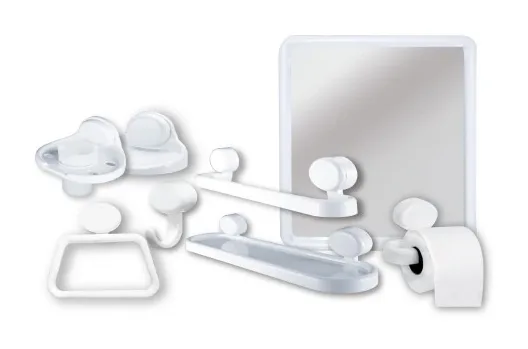 Bathroom accessory set with rectangular mirror white EJIM JSB1122