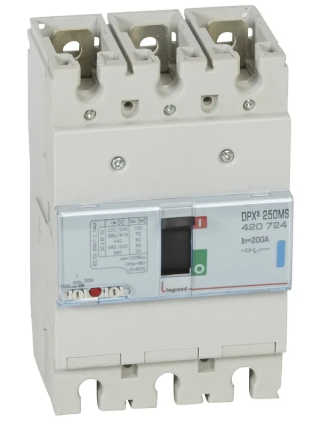 Disjoncteur magnétique réglable seul DPX³250 pouvoir de coupure 70kA 400V~ – 3P – 200A — Legrand — 420724