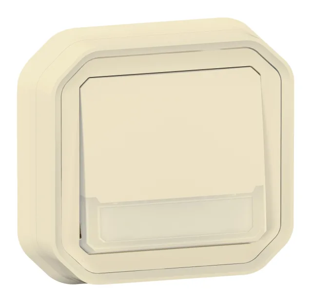 Poussoir NO-NF lumineux porte-étiquette avec voyant étanche Plexo 10A IP55 IK08 livré complet fixation encastré – sable — Legrand — 069829L