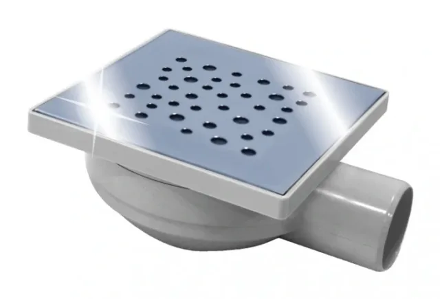 Adjustable PVC Slim floor drain 15 × 15 with stainless steel grate — EJIM JSB1110