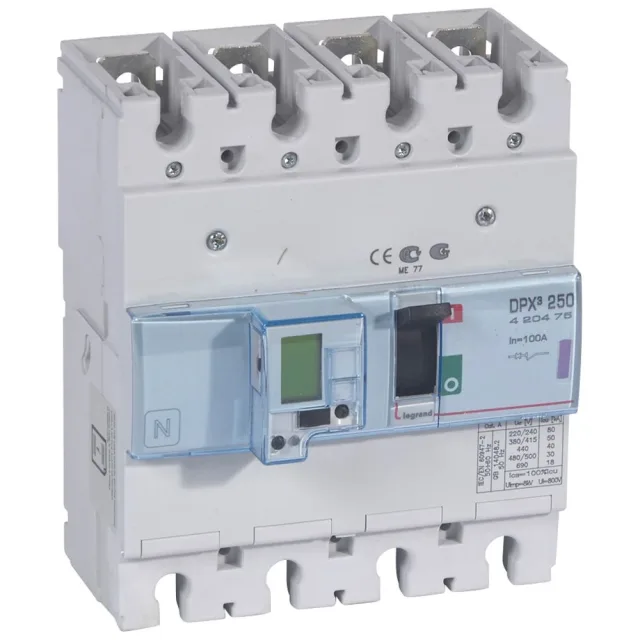 Disjoncteur électronique avec unité de mesure DPX³250 pouvoir de coupure 50kA 400V~ – 4P – 100A — Legrand — 420475
