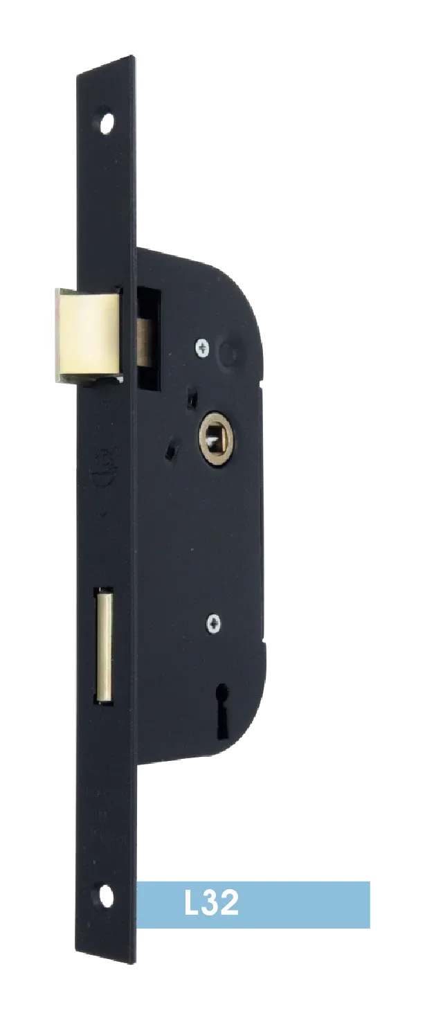 L32 mortise key lock — black, square ends