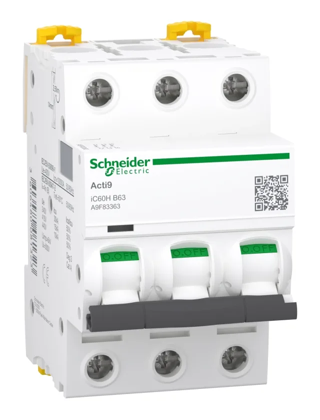Miniature circuit breaker Acti9 iC60H 3P 63 A B curve — A9F83363