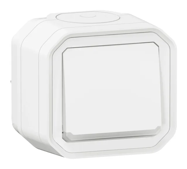 Poussoir NO lumineux avec voyant étanche Plexo 10A IP55 IK08 livré complet pour fixation saillie – blanc — Legrand — 069762L