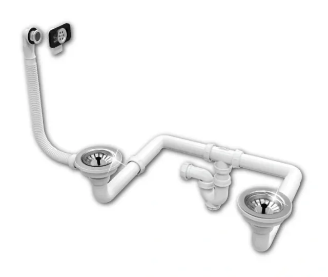 Vidage évier grès / évier inox à panier Ø 90 double bac gain d’espace EJIM JCU3047