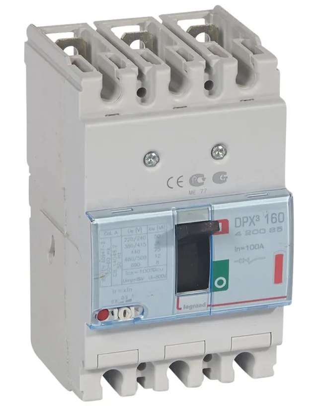 Disjoncteur magnétothermique DPX³160 pouvoir de coupure 36kA 400V~ – 3P – 100A — Legrand — 420085