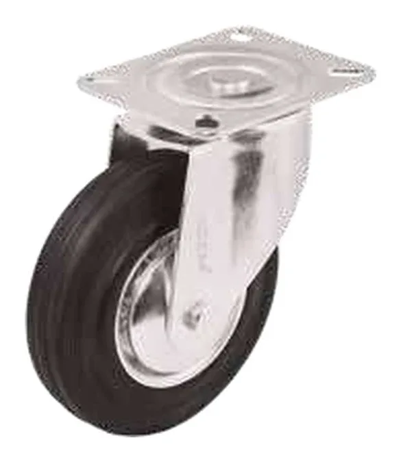 Swivel caster in black rubber, with screw mounting plate — 801000