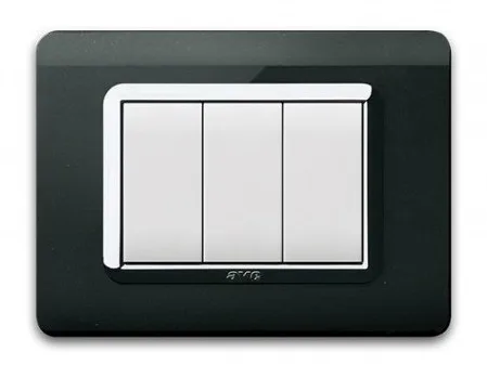 Plate technopolymer 44 rectangular absolute black with frame chrome 3 modules — SOMEF 44PY03NAL