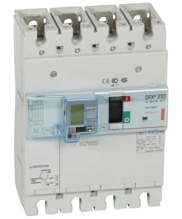 Legrand DPX³ 250 thermal-magnetic moulded-case circuit breaker — 160A, 4 poles, 36kA Icu at 400V, IP30 — 420257