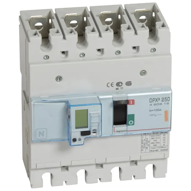 Disjoncteur électronique DPX³250 pouvoir de coupure 25kA 400V~ – 4P – 100A — Legrand — 420315
