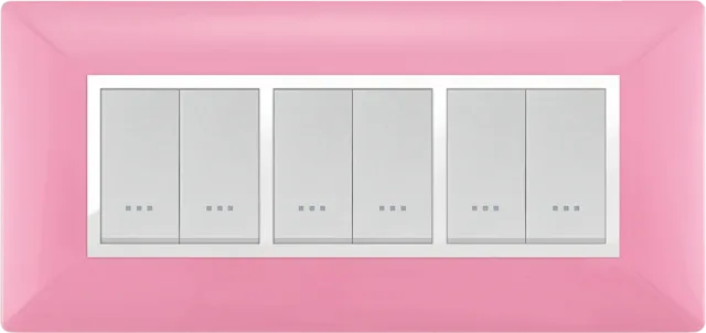 STIEL ALPHA Élégance 6-module rectangular pink cover plate with chrome trim