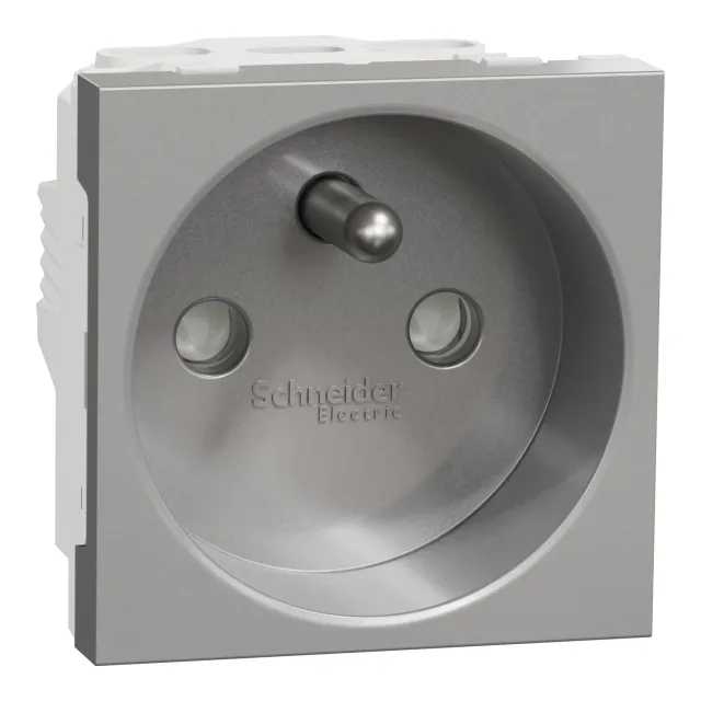 Prise 2P+T à broche de terre New Unica NU303930 — aluminium