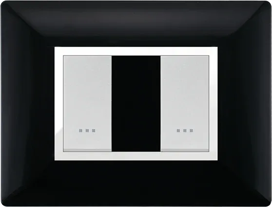 STIEL ALPHA Élégance 2-module rectangular black cover plate with chrome trim