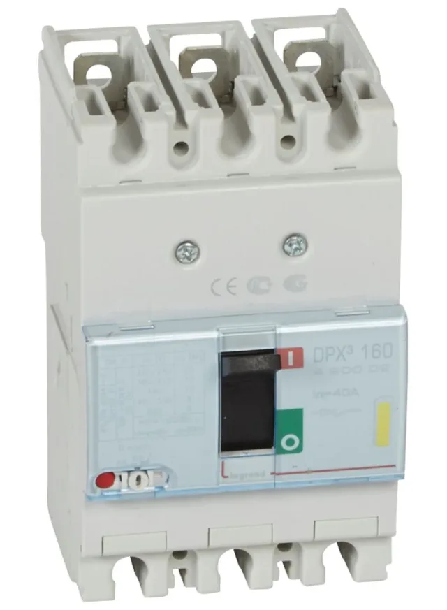 Disjoncteur magnétothermique DPX³160 pouvoir de coupure 16kA 400V~ – 3P – 40A — Legrand — 420002