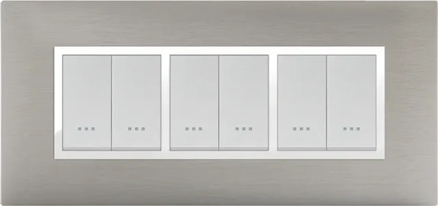 STIEL ALPHA Prestige 6-module rectangular stainless steel cover plate