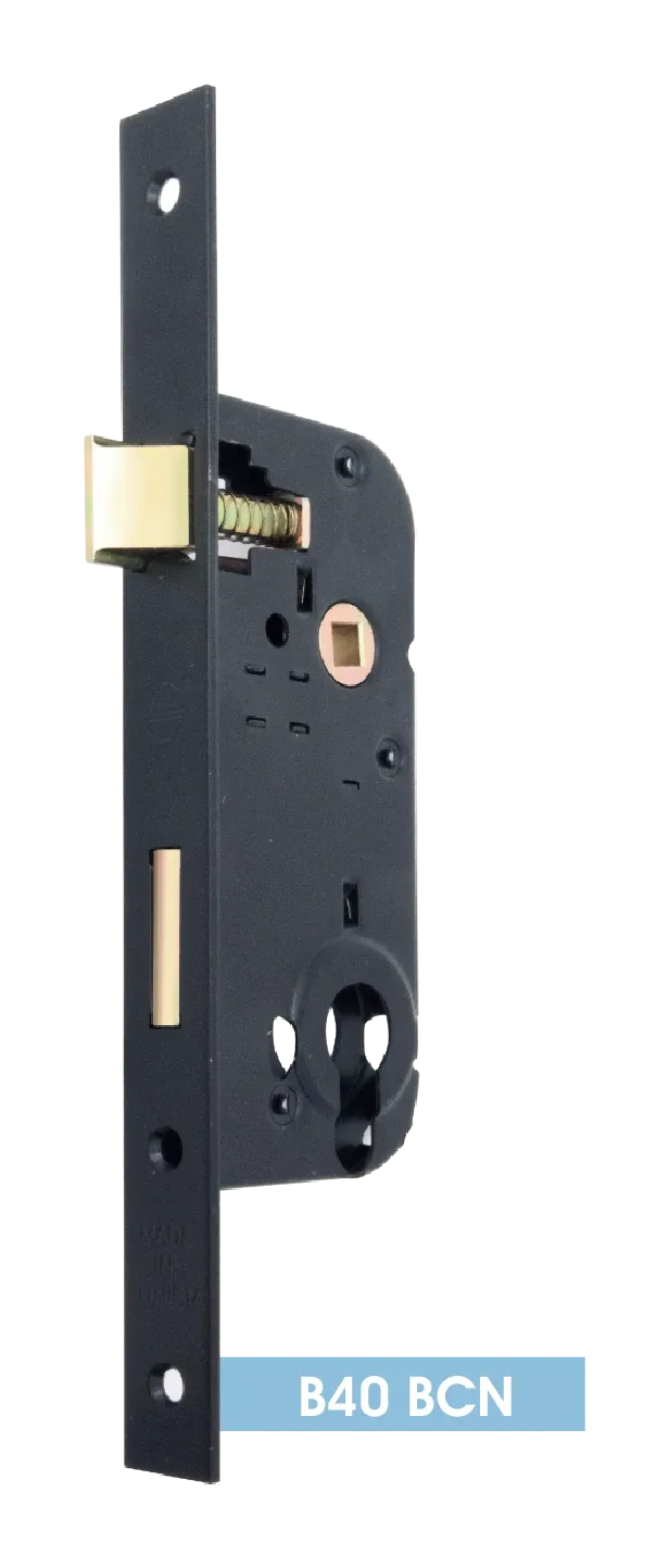 B40 BCN cylinder mortise lock — black, square ends