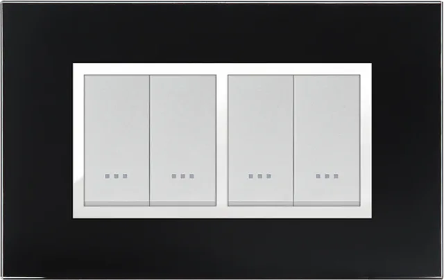 STIEL ALPHA Prestige 4-module rectangular black glass cover plate