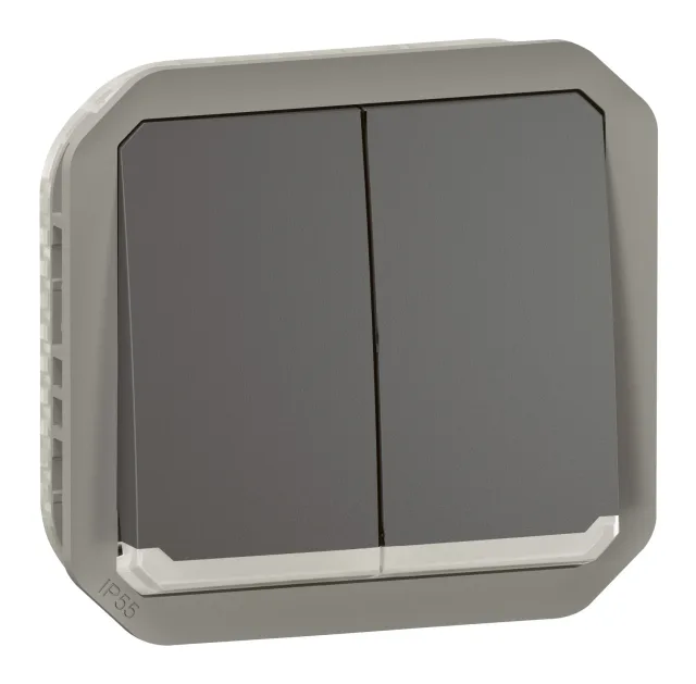 Commande double étanche pour réaliser 3 fonctions lumineuses Plexo IP55 IK08 avec enjoliveur finition anthracite — Legrand — 069806L