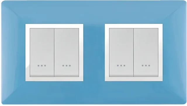 STIEL ALPHA Élégance 4-module square pastel blue cover plate with chrome trim