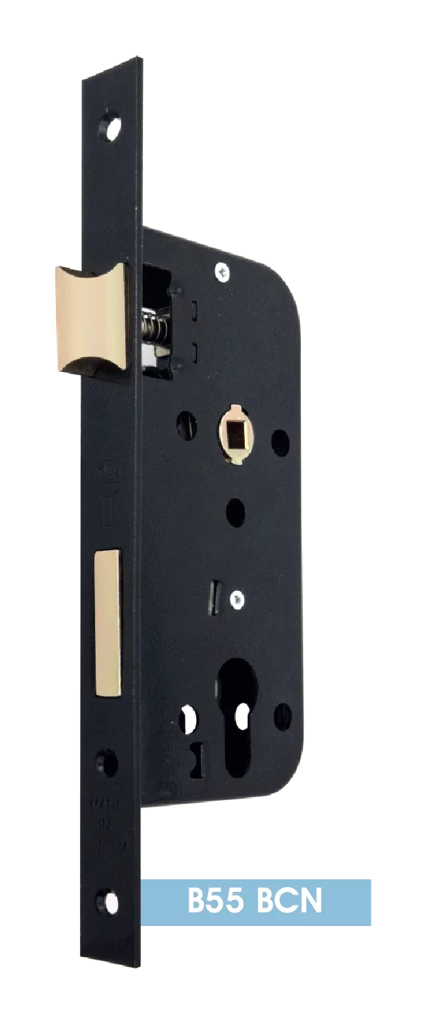B55 BCN cylinder mortise lock — black, square ends
