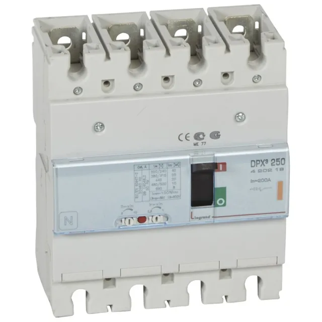 Disjoncteur magnétothermique DPX³250 pouvoir de coupure 25kA 400V~ – 4P – 200A — Legrand — 420218