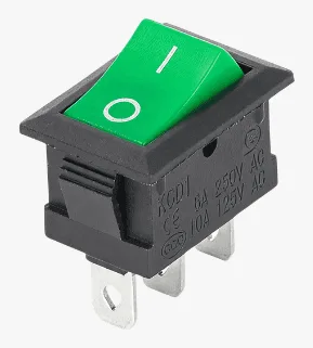 Small green rocker switch – 6 A 250 VAC / 10 A 125 VAC