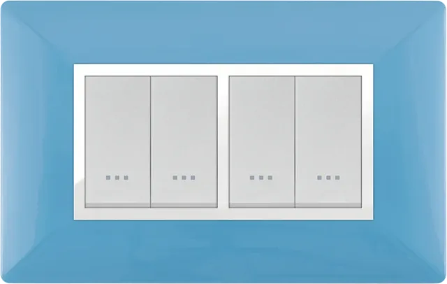 STIEL ALPHA Élégance 4-module rectangular pastel blue cover plate with chrome trim