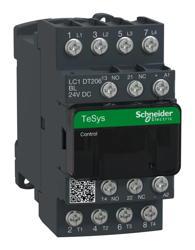 TeSys Deca LC1DT206BL contactor — 4P, 20 A AC-1, 24 V Low consumption DC control