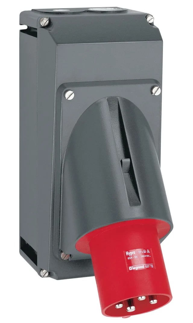 Boîtier réversible Hypra pour prise 2P+T, 3P+T et 3P+N+T 63A IP44 – 2 entrées ISO 32 + 1 ISO20 – plastique — Legrand