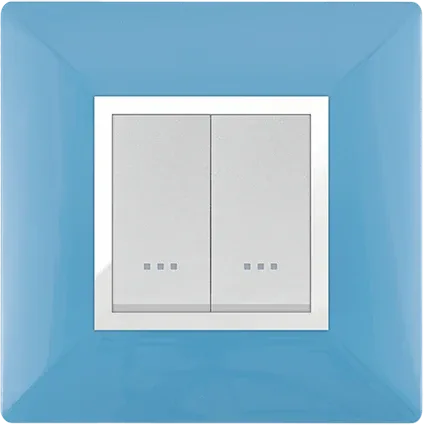 STIEL ALPHA Élégance 2-module square pastel blue cover plate with chrome trim