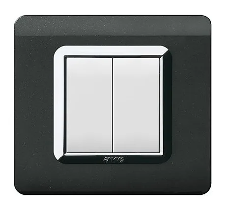 Plate technopolymer 44 square absolute black with frame chrome 2 modules — SOMEF 44P32NAL