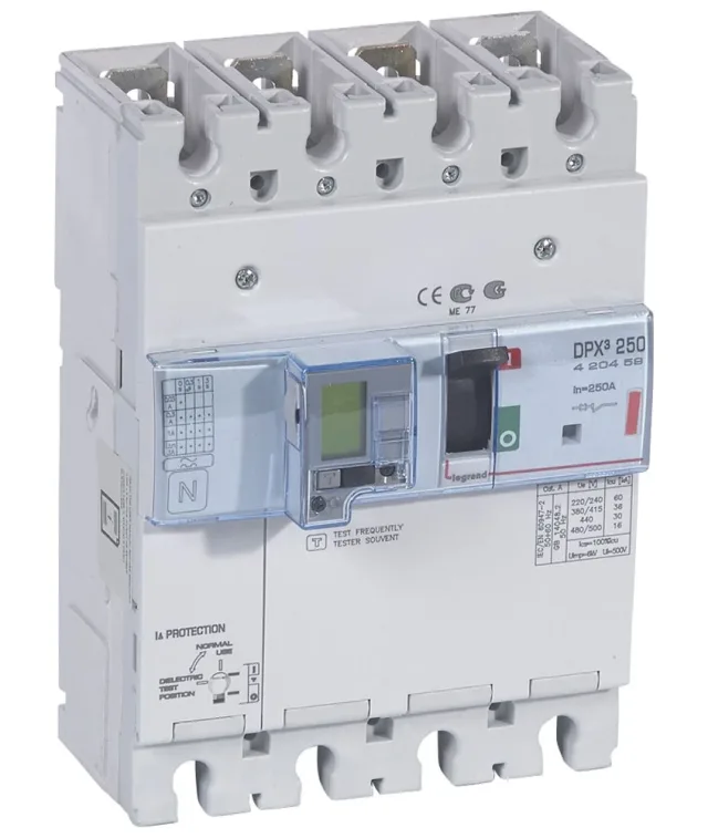 Disjoncteur électronique différentiel avec unité de mesure DPX³250 pouvoir de coupure 36kA 400V~ – 4P – 250A — Legrand — 420459