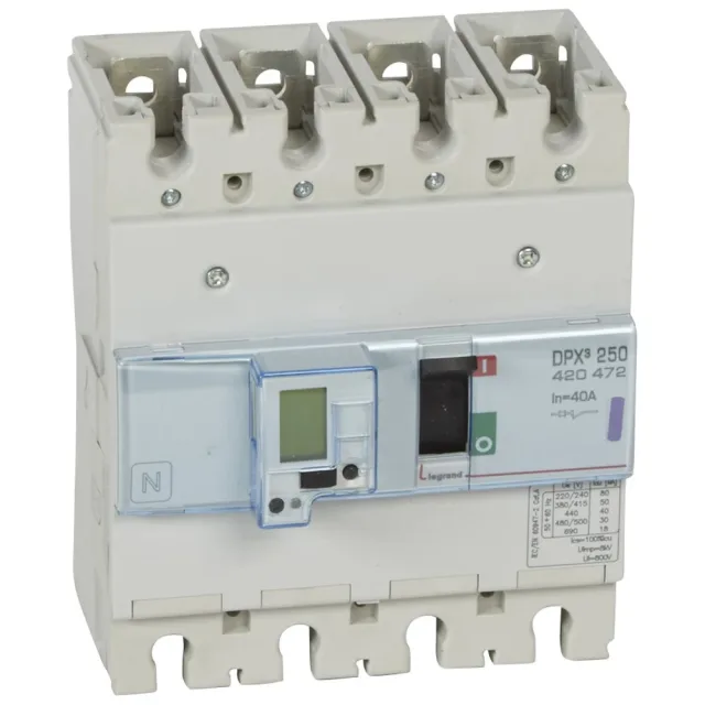 Disjoncteur électronique avec unité de mesure DPX³250 pouvoir de coupure 50kA 400V~ – 4P – 40A — Legrand — 420472