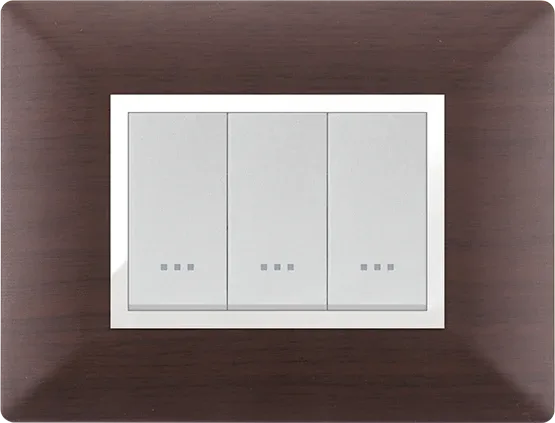 STIEL ALPHA Élégance 3-module rectangular ebony wood effect cover plate with chrome trim