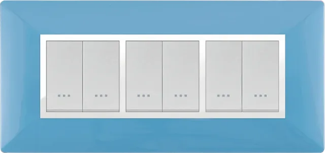 STIEL ALPHA Élégance 6-module rectangular pastel blue cover plate with chrome trim - 703/6BP