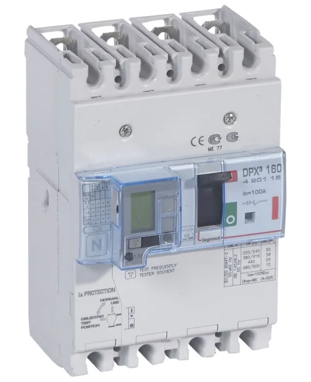 Disjoncteur magnétothermique différentiel DPX³160 pouvoir de coupure 36kA 400V~ – 4P – 100A — Legrand — 420115