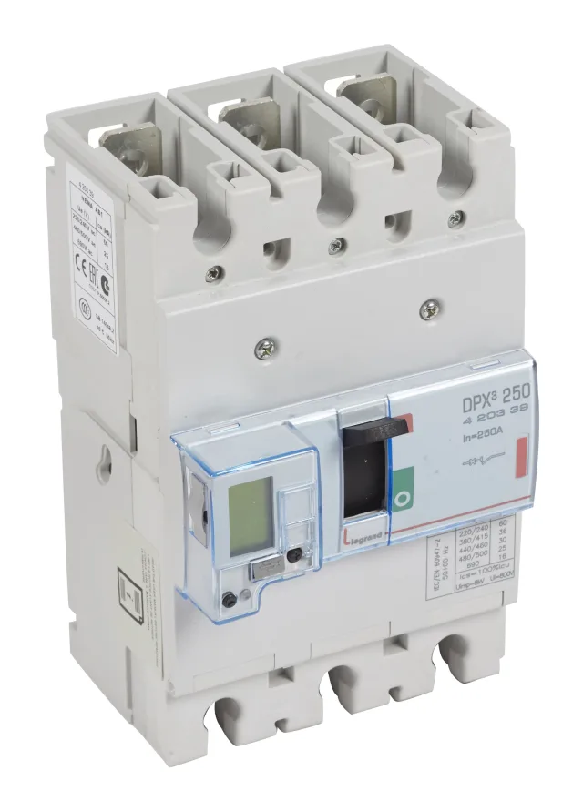 Legrand DPX³ 250 electronic moulded-case circuit breaker — 250A, 3 poles, 36kA Icu at 400V, IP30 — 420339