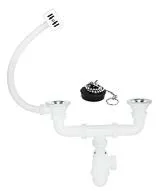 Double-bowl sink waste with rectangular overflow and chain — SOPAL