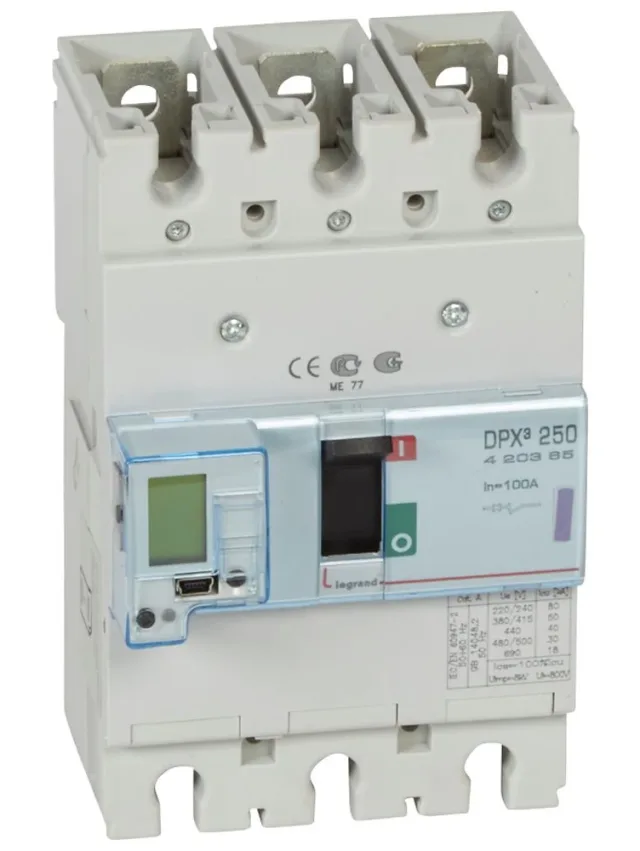 Legrand DPX³ 250 electronic moulded-case circuit breaker — 100A, 3 poles, 50kA Icu at 400V, IP30 — 420365